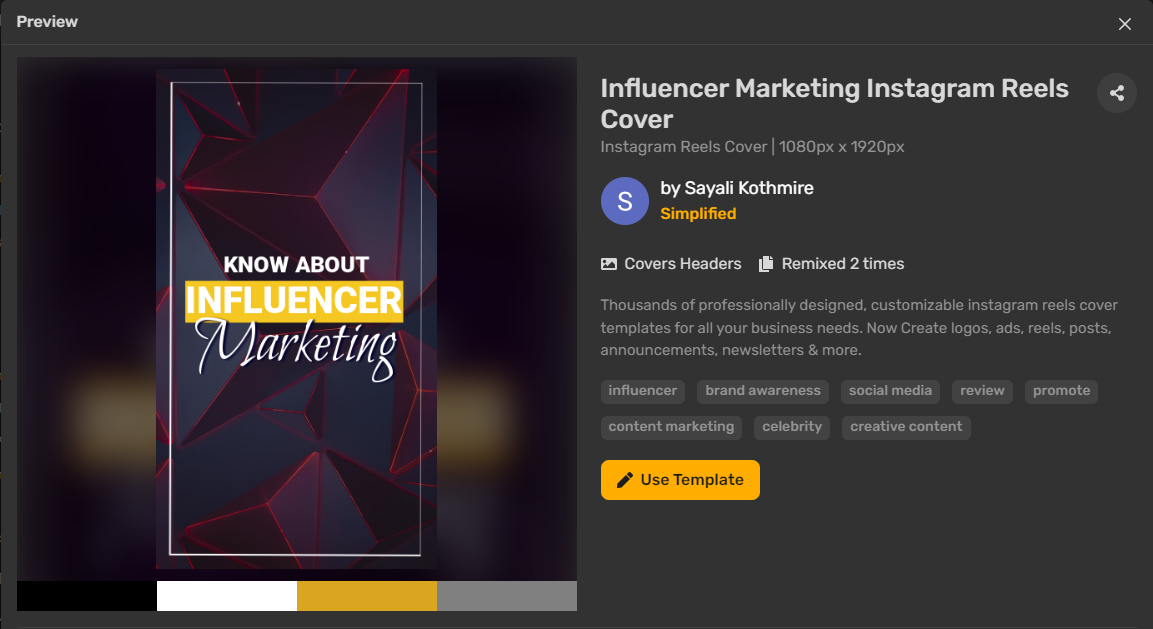 influencer marketing instagram reels cover template