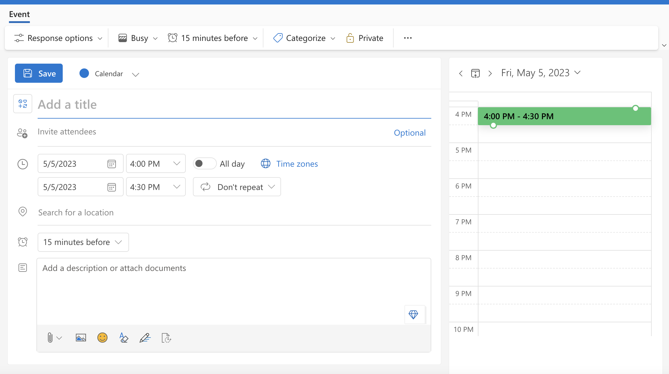 How to schedule meeting in outlook - New event on web or desktop app