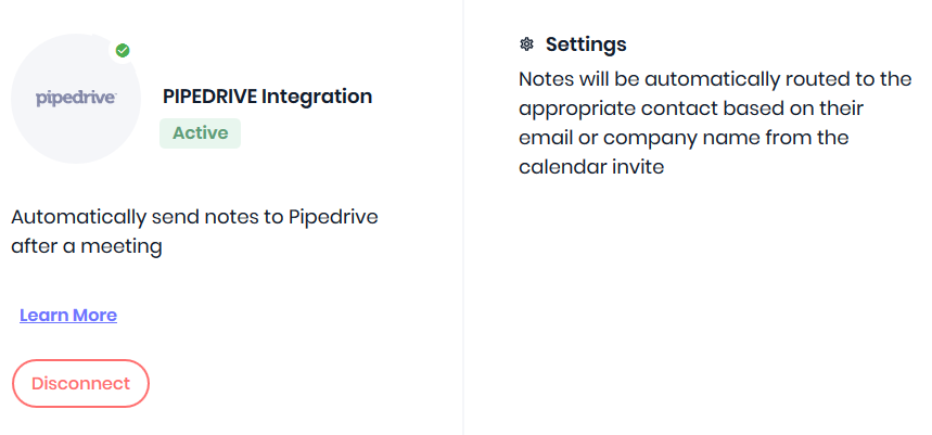 Pipedrive integration - Fireflies-Pipedrive integration is active