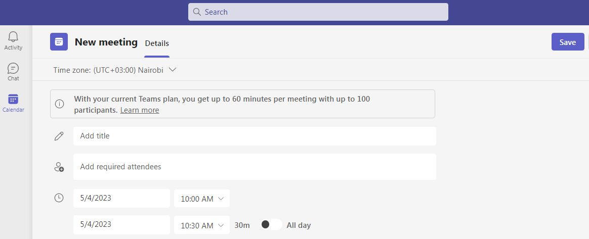 How to schedule a meeting in teams - Scheduling using the web app