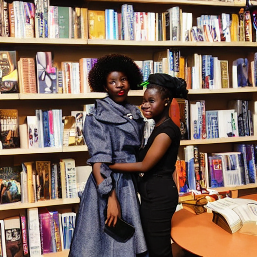 Amanda Gorman and Phyllis Wheatley meet at a bookstore art generated by stable diffusion