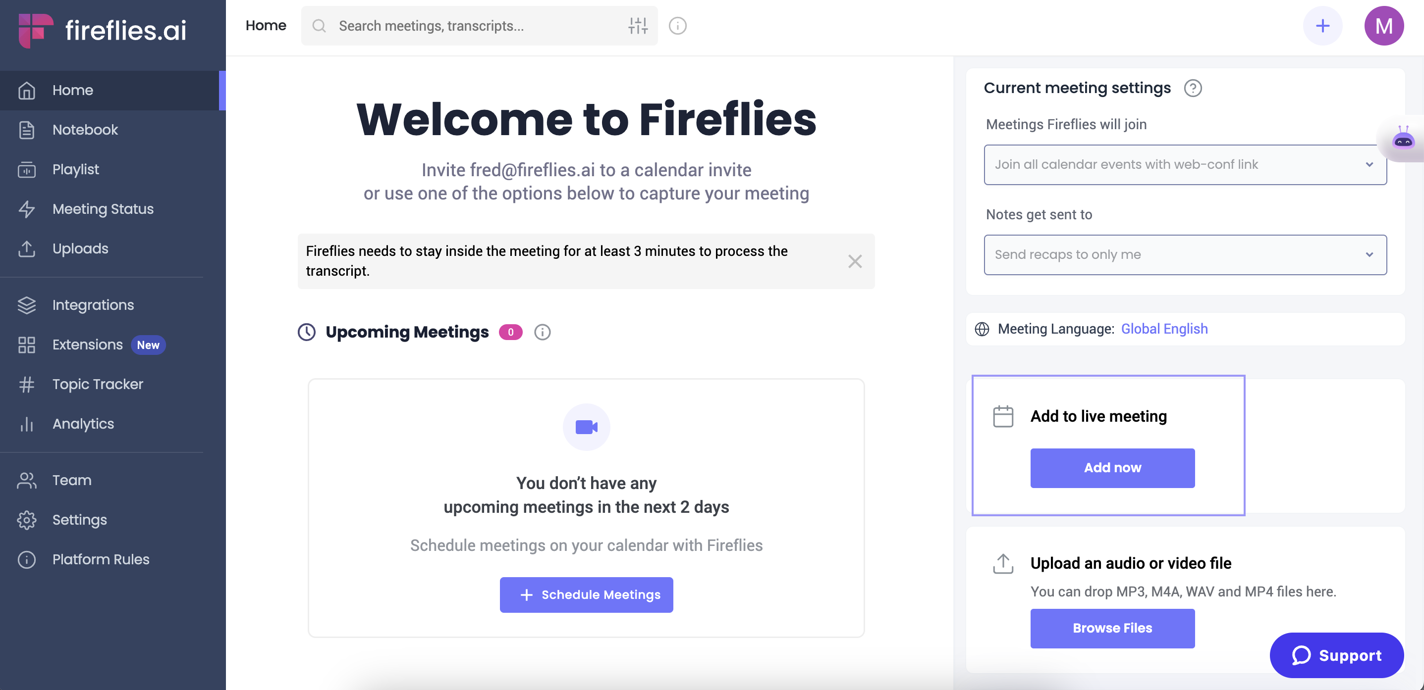 How to record Webex meeting with Fireflies