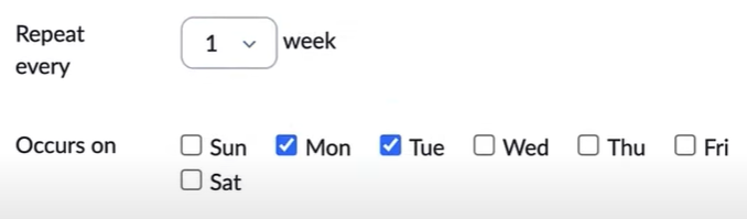 How to create a recurring Zoom meeting: Select days