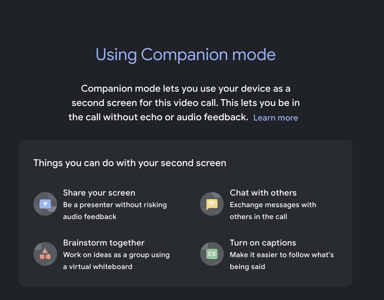 Using Google Meet companion mode