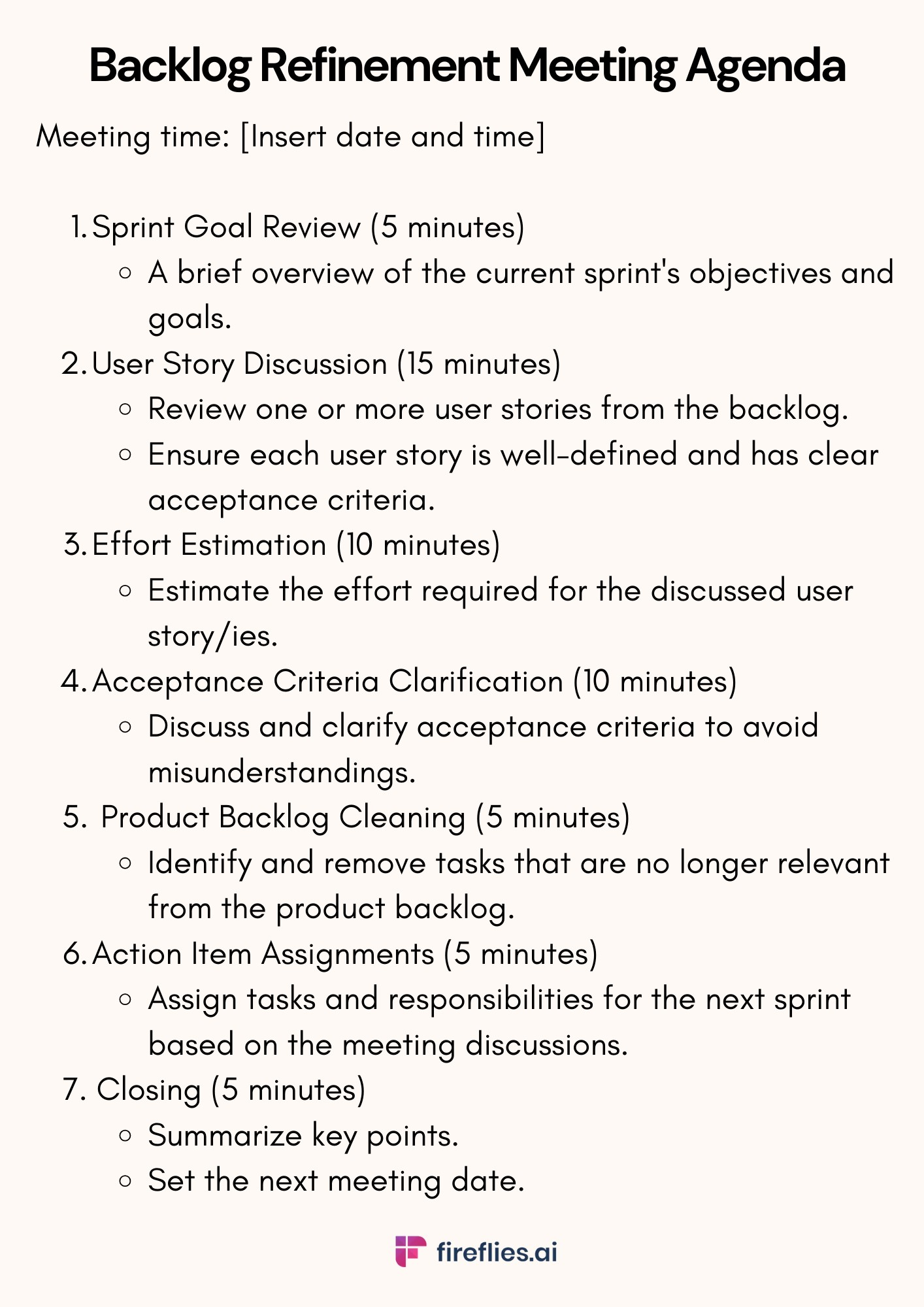 Backlog refinement meetings agenda